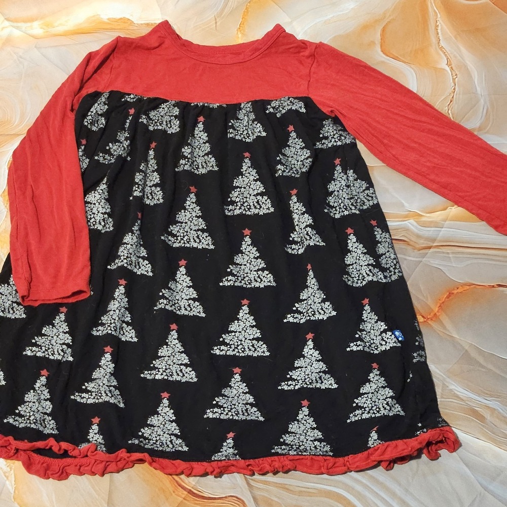 Kickee Kids Girls Size 5/6 Christmas Tree Holiday Tunic Dress Red Black